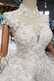 New Arrival Wedding Dresses Cap Sleeves High Neck Ball Gown With Appliques