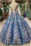 Stunning Long Sleeves Ball Gown Sequins Long Prom Dresses with Appliques