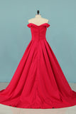 A Line New Arrival Off The Shoulder Elastic Satin Evening Dresses Zipper