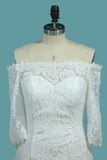 Lace Mermaid Boat Neck 3/4 Length Sleeves Wedding Dresses Sweep