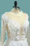 Gorgeous Wedding Dresses A-Line Scoop Long Sleeves Tulle With Applique Chapel