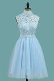 A Line Homecoming Dresses High Neck Tulle With