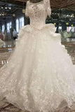 New Arrival Scoop Luxurious Wedding Dresses Lace Up With Appliques And