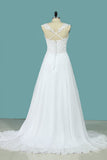 A Line Straps Wedding Dresses Chiffon With Applique Sweep