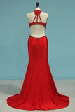 New Arrival Scoop Mermaid Prom Dresses Spandex With Beads And