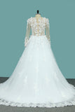 Gorgeous Wedding Dresses A-Line Scoop Long Sleeves Tulle With Applique Chapel