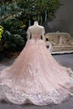 New Arrival Pink Wedding Dresses Lace Up With Appliques A-Line Scoop