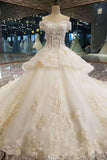 Luxurious Wedding Dresses Off The Shoulder A-Line Royal Train Lace