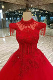 Gorgeous Red Wedding Dress Special Price High Neck Floor Length Lace