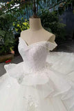 New Arrival Luxurious Wedding Dresses Ball Gown Off The Shoulder Tulle Lace Up With Beads And