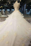 Marvelous Floral High Neck Wedding Dresses Lace Up Back Handmade Flowers Royal