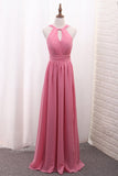 Scoop A Line Chiffon Bridesmaid Dresses With Ruffles And Slit