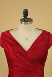 Satin V Neck Bridesmaid Dresses Cap Sleeves