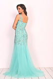 New Arrival V Neck Tulle With Applique And Beads Mermaid Prom