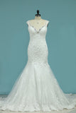 New Arrival Wedding Dresses V Neck Mermaid Tulle With Applique Chapel