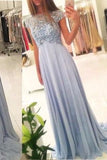 New Arrival Beaded Scoop Handmade Stones Long A-Line Chiffon Prom Dresses