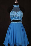 A Line/Princess Halter Homecoming Dresses Chiffon Beaded Bodice Two