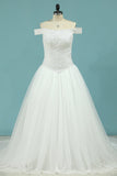 A Line Wedding Dresses Boat Neck Beaded Bodice Chapel