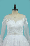 Lace Wedding Dresses Long Sleeves Scoop A Line With Applique And Beads Court