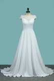 A Line Wedding Dresses Sexy Open Back Scoop Cap Sleeves Elastic Satin &