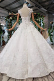 New Wedding Dresses Short Sleeves Ball Gown Lace Up Back With