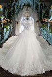 Marvelous Bling Wedding Dresses Scoop Neck With Long Sleeves Appliques Lace