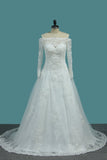 New Arrival Tulle Long Sleeves Boat Neck A Line Wedding