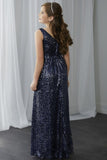 New Arrival V Neck A Line Sequins Prom Dresses