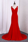 New Arrival Prom Dresses V Neck Spandex Mermaid Sweep