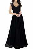 Elegant Sleeveless Round Neck Lace Dress Bridesmaid Party Festive Chiffon Long