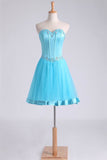 Homecoming Dresses Sweetheart A Line Short/Mini Beaded Neckline And Waistline Satin&Tulle