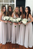 Simple Elegant Long A-Line Chiffon Open Back Bridesmaid Dresses Bridesmaid