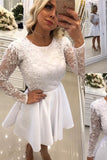 Scoop Long Sleeves A Line Homecoming Dresses Satin With Applique