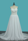 A Line Spaghetti Straps Chiffon Wedding Dresses With