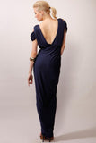 A-Line V-Neck Boho Navy Jersey Beach Cheap Popular Open Back Chiffon Bridesmaid Dresses