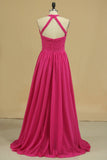 Chiffon Bridesmaid Dresses A Line Halter With Ruffles Floor-Length