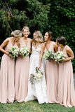 Simple V Neck Bridesmaid Dresses Cheap Sweep Train