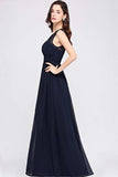 Elegant Chip A-Line Chiffon Evening Bridesmaid Ball Gown Long