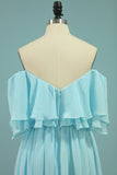 New Arrival A Line Chiffon With Slit Prom Dresses Sweep