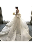 Mermaid Long Sleeves Tulle Wedding Dresses With Applique Court Train