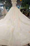 Lace Wedding Dresses Off-The-Shoulder Long Sleeves Royal