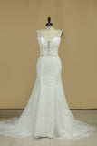 Lace Wedding Dresses Mermaid V Neck With Beading Sweep