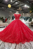 Red Wedding Dresses Tulle Long Sleeves