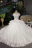 New Arrival Luxurious Wedding Dresses Ball Gown Off The Shoulder Tulle Lace Up With Beads And