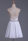 White Halter Homecoming Dresses A Line Chiffon & Lace