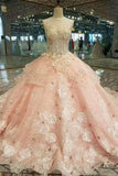 Foral Wedding Dresses Lace Up With Appliques And Beads Scoop