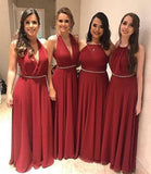 Elegant A Line Chiffon Red Crystal Maid of Honor, Bridesmaid Dresses with STA20459