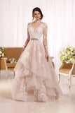 New Arrival V Neck Long Sleeves Tulle With Applique Wedding Dresses A