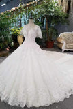 Luxurious Wedding Dresses Scoop Neck With Appliques And Sequins Lace Up Long