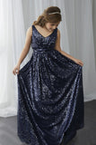 New Arrival V Neck A Line Sequins Prom Dresses